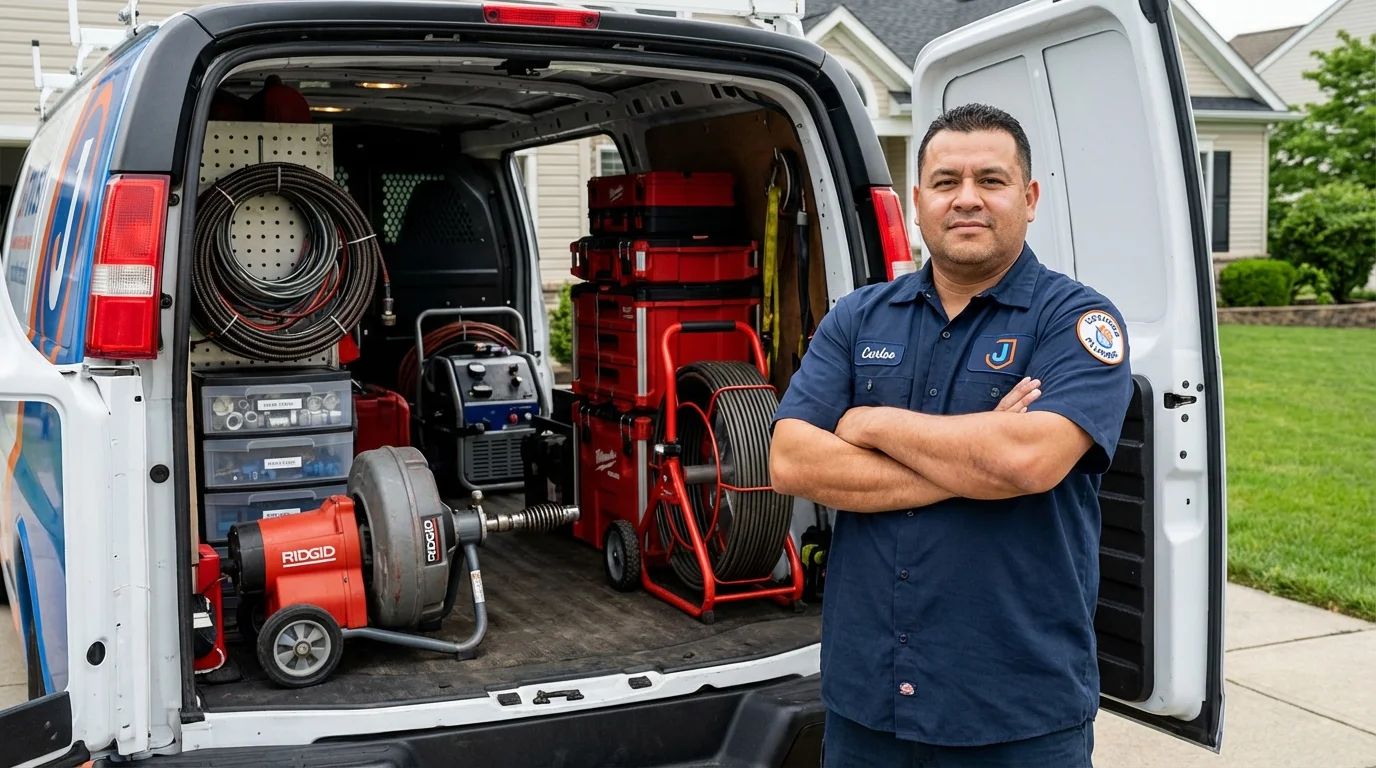 Professional drain cleaning equipment and Johns Plumbing LLC plumber in Frederick