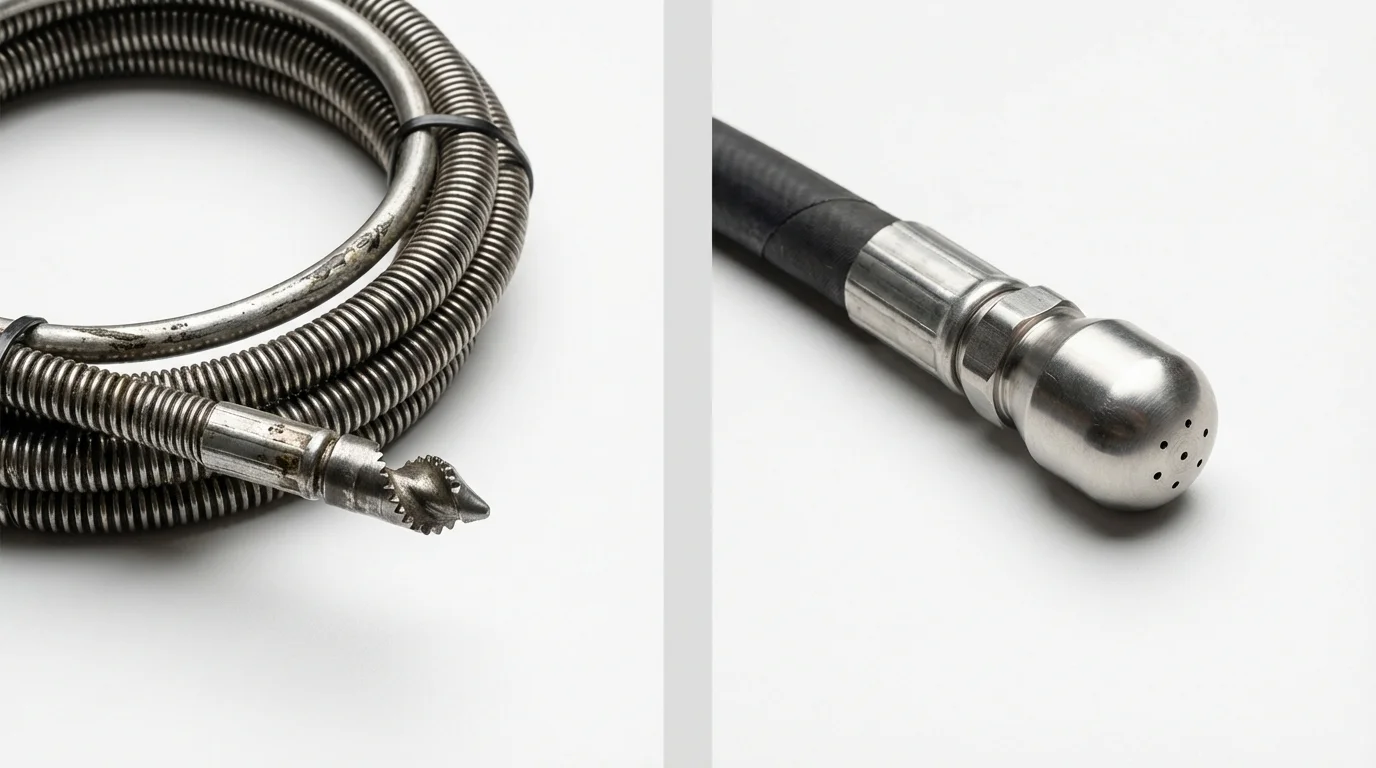 Drain snake cable and hydro jetting nozzle used for drain cleaning in Frederick, CO