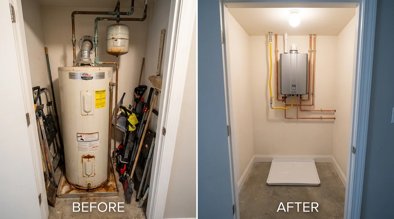 Tank water heater versus wall-mounted tankless unit comparison for Frederick, CO homeowners