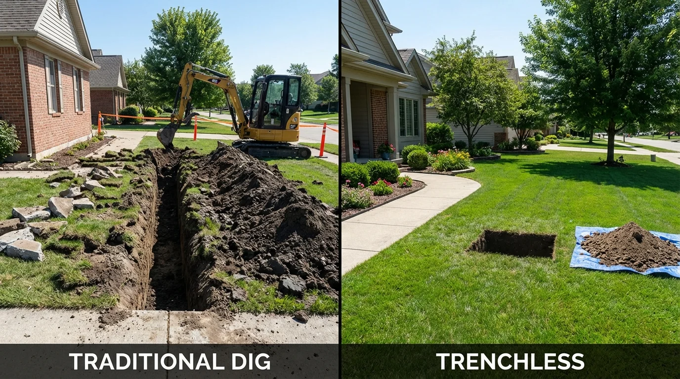 Trenchless sewer repair with minimal yard damage versus traditional excavation in Frederick, CO